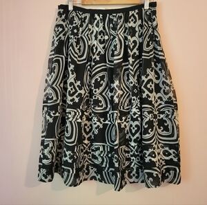 J. Crew Silk Lined Midi Skirt Black and Ivory Preppy Boho Cottagecore, EUC, 8
